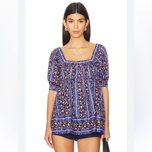 Free People Vintage Lover Floral Print Short Sleeve Top